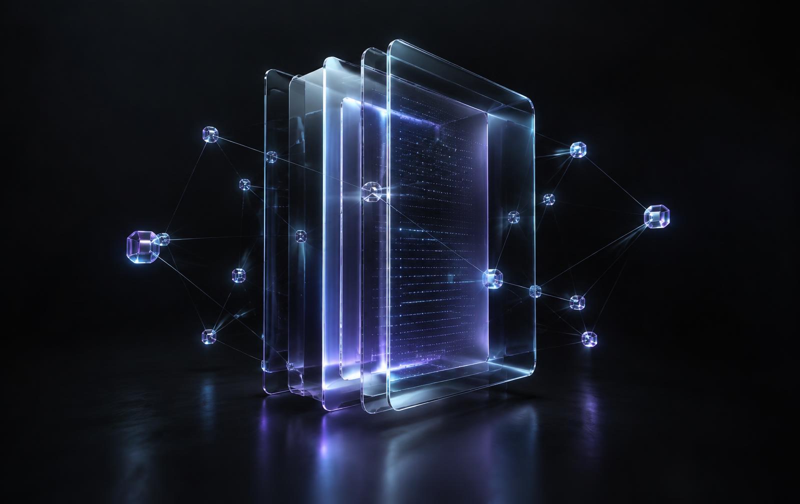 Glass ledger with connected data nodes